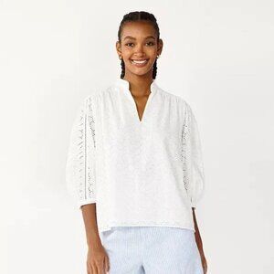 DRAPER JAMES RSVP white eyelet 3/4 sleeve blouse. Medium